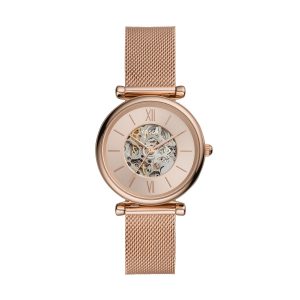 Fossil Damenuhr Automatik Carlie Roségold Milanaiseband