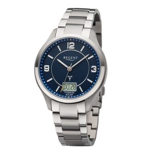 Regent Funkuhr Solar Herren Titan Zifferblatt Blau